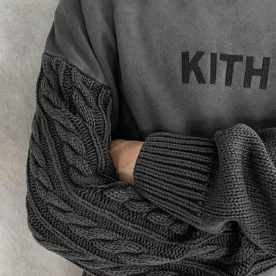 KITH Combo Knit Crewneck 重磅蠟染水洗針織鋪絨長袖T恤衛衣毛衣男女