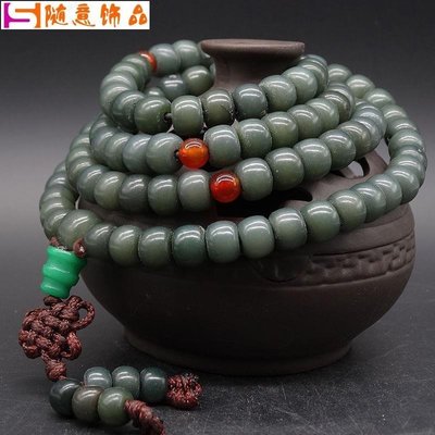 藏式天然綠菩提根菩提子桶珠珠108高密佛珠素珠念珠手串手鏈~隨意飾品