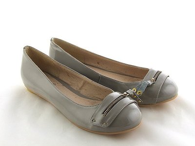 貞新二手衣 G.MS 專櫃 灰色拉鍊款漆皮圓頭鞋平底鞋娃娃鞋(40號)大尺碼(40141)