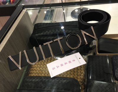 **香榭屋精品店 ** LV Louis Vuitton MP094 黑色牛皮LOGO銀釦皮帶 95/38(W1480)