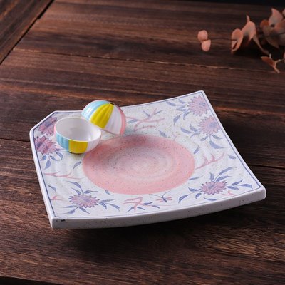 日式花朵厚實造型方盤  粉色 白色 陶瓷方盤 陶瓷餐具 炸物盤 菜盤 壽司盤 家常菜盤【小雜貨】