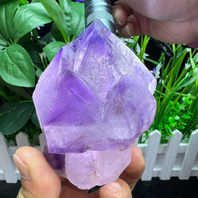 天然水晶 馬達加斯加紫水晶骸骨 蓮花造型擺件 重428克【老王收藏】13451