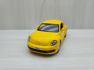 全新盒裝~1:38~福斯 BEETLE 金龜車 黃色 合金模型玩具車