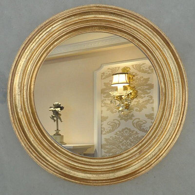新款歐式浴室鏡美式復古黑色圓形衛浴鏡化妝鏡裝飾玄關鏡壁掛鏡子