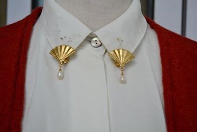 【熱賣下殺】貝瑪出品 折扇珍珠優雅領針 美國進口 老貨古董 純銅耳