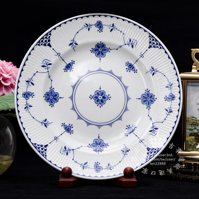 【吉事達】英國wedgwood Johnson Brothers藍色丹麥青花陶瓷餐盤菜盤装飾瓷盤