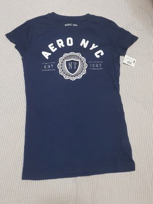 Aeropostale美國品牌字母貼布亮片燙印美式短袖圓領T恤 深藍 女生 S號 基本款 熱銷款 AERO 直購 現貨