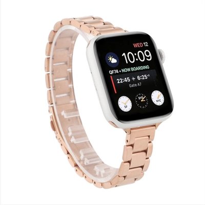不鏽鋼三珠金屬細款錶帶 蘋果手錶表帶 適用於 Apple Watch 4 5 6 SE 蘋果手錶腕帶 40/ 44mm