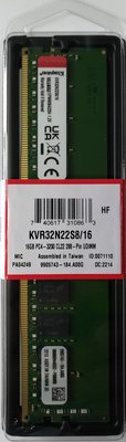 【台中自取】全新 金士頓桌機記憶體KINGSTON DDR4 3200 16GB KVR32N22S8/16