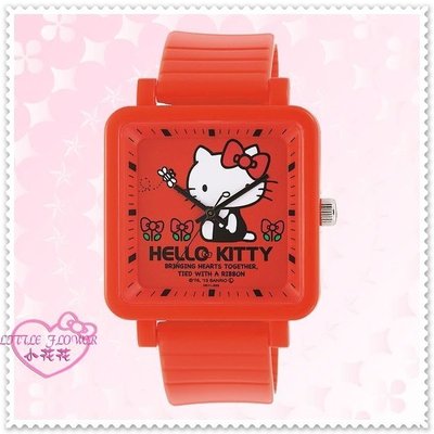 小花花日本精品♥ Hello Kitty 方形手錶卡通錶女錶卡通錶帶生日禮盒禮物 紅側姿花朵32032901