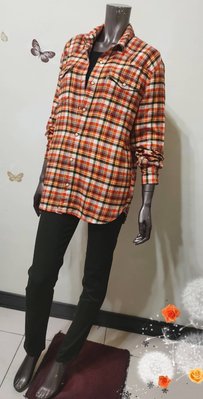 Levi's橘色格紋純棉長袖襯衫