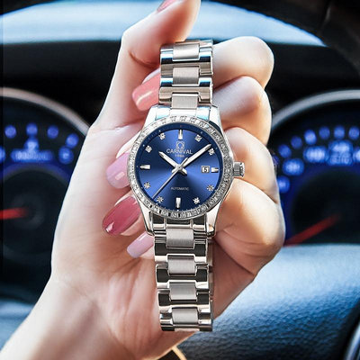 CARNIVAL嘉年華8685品牌簡約全自動機械錶女生防水日曆夜光機械錶商務女士手錶網紅學生手錶韓版不鏽鋼錶帶