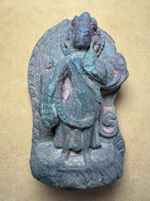 【二手】明代石雕綠度母蓮花手觀音菩薩佛像 佛像 擺件 老物件【廣聚堂】-1502