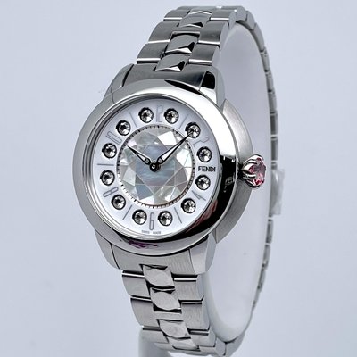 Fendi IShine 珍珠母貝錶盤 三面寶石 旋轉珠寶腕錶 石英錶 女錶