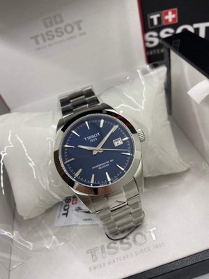 TISSOT Gentleman Powermatic 80 Silicium 藍色面錶盤 銀色不鏽鋼錶帶 男士 自動機械錶 T1274071104100