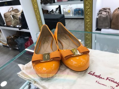 ㊣東區正精品㊣ FERRAGAMO橘色蝴蝶結娃娃鞋 平底鞋 RZ0395