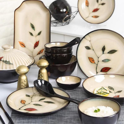 中式餐具套裝家用手繪碗碟盤子碗盤陶瓷飯碗