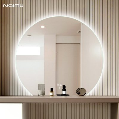 智能浴室鏡led帶燈半圓形鏡子防霧衛生間鏡梳妝臺化妝鏡壁掛圓鏡   可開發票