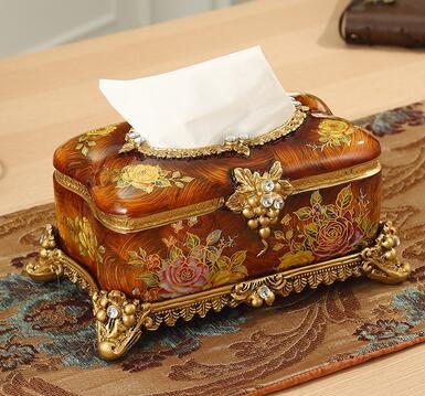 6651A 歐式 古典時尚歐風面紙盒 咖色雕刻復古抽紙盒衛生紙盒紙巾盒居家擺飾禮物