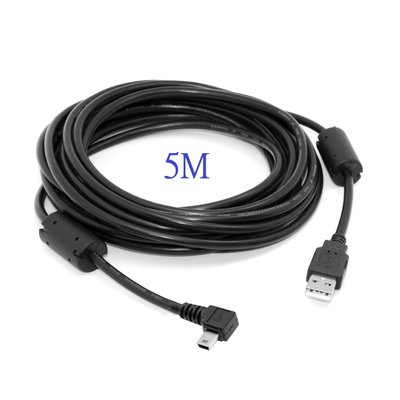 5M Mini USB線 USB A公對Mini B公 5P右彎數據 90度右彎 帶磁環抗干擾 U2-057-RI-5M