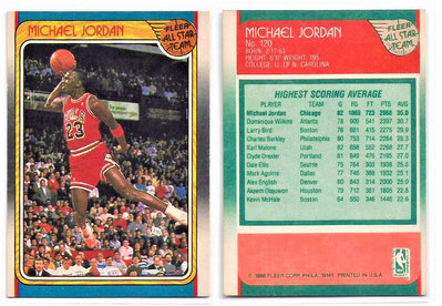 籃球之神 Michael Jordan 1988-89 Fleer #120 AS，非 Autograph簽名卡Auto