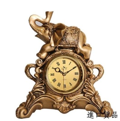 現貨歐式 復古銅色雕刻大象造型座鐘 歐風古典吉象吉祥造型鐘藝術鐘桌鐘桌面時鐘擺飾靜音鐘裝飾時鐘家飾可開發票