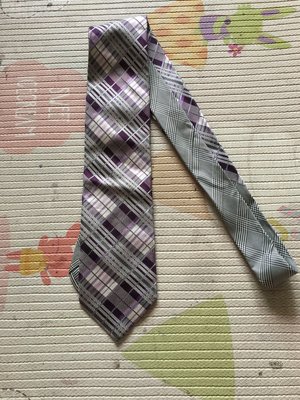 *衣服買二送一*正品日本comme ca men亮面銀紫色格子領帶
