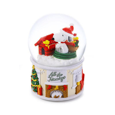 【JARLL 讚爾藝術】聯名款Snoopy史努比聖誕雪橇(彩色) 水晶球音樂盒 聖誕禮物