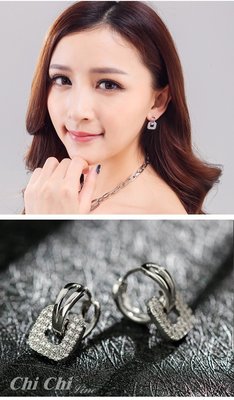 【現貨】Chi CHI 韓國時尚方形水晶耳扣-EE017
