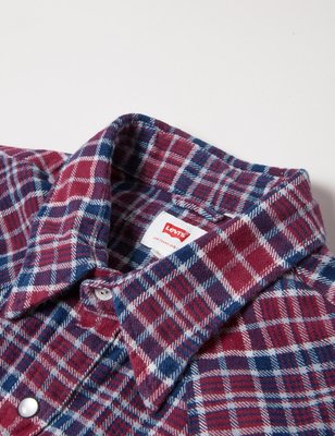 【加厚法蘭絨保暖L號現貨】美國Levi s Sawtooth Western Shirt 藍紅白格紋珍珠釦西部長袖襯衫