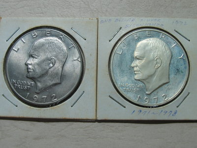 美國 1972年 一圓 1元 銀幣 + 鎳幣 共2枚
