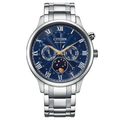 CITIZEN 星辰 光動能時尚紳士月相錶-42mm/藍x銀(AP1050-81L)星辰公司貨專賣