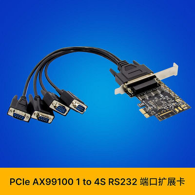 PCI-E AX99100 1出4S DB-9針RS232 原生工業COM1串行端口擴展卡