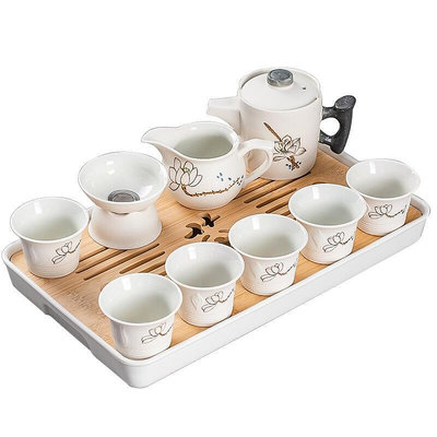 功夫茶具套裝雪花釉茶具整套帶茶盤客廳家用日式小套裝茶壺