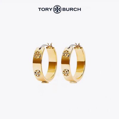 美國時尚品牌TORY BURCH鉚釘經典LOGO小耳環