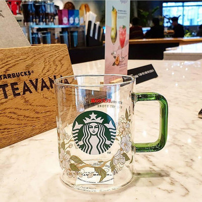 特惠促銷 ✨Starbucks星巴克馬克杯 獨家限量版 韓國綠把手梨花杯 玻璃杯502ML 星巴克馬克杯 辦公杯隨行杯-滿599免運