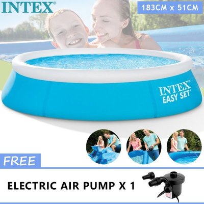 【熱賣精選】Intex 28101 EASY SET Pool 183 x 51cm 大號充氣游泳池家庭圓形游泳池 Ko