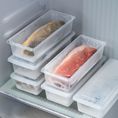 日本冰箱冷凍魚肉瀝水保鮮盒廚房分類收納盒塑料長方形帶蓋冷藏盒~特價