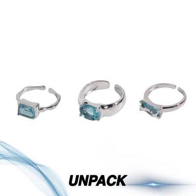 D家韓國銀飾~UNPACK冰透海寶藍925銀小眾設計ins簡約輕奢時尚個性戒指女指環潮
