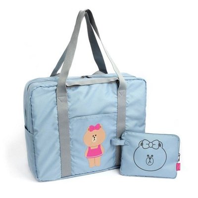 ❅PAVEE❅ 韓國LINE FRIENDS FOLDING BAG 熊大兔兔 可摺疊可掛行李箱肩背包收納旅行袋
