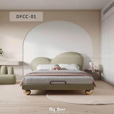 【大熊傢俱】DFCC 01 床架 皮床 奶油風 床組 軟床 造型床 絨布 兒童床 實木 訂製 現代床