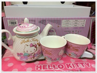 小花花日本精品♥ Hello Kitty 下午茶茶具組   茶壺 水壺 茶具組  咖啡杯  盤子 新骨瓷11132707