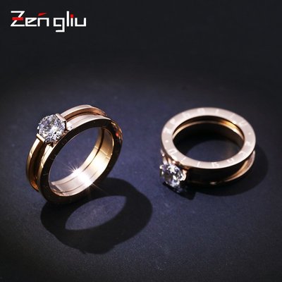 食指戒指女日韓潮人時尚韓國鍍玫瑰金戒指鑲人造鋯石對戒指環飾品