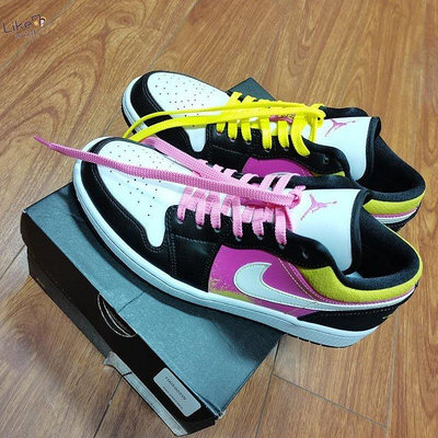 【正品】日本Nike Air Jordan 1 Low Aj1 黑粉黃潑墨籃球鞋 Cw556