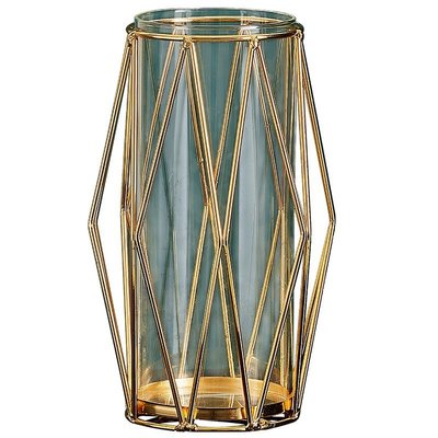 下殺 (null)(null)創意簡約現代輕奢鐵藝玻璃透明花瓶干花水養插花北歐客廳裝飾擺件