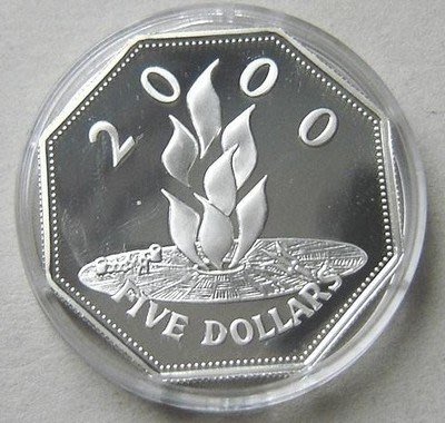 幕司收藏屋~巴巴多斯1999年2000千禧年永恒火焰精制異形八邊形紀念銀幣