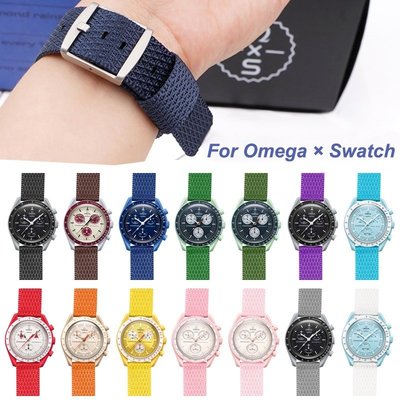 全館免運 於 OMEGA x Swatch 帆布錶帶尼龍錶帶 20 毫米月亮 Swatch 錶帶不銹鋼扣高品質時尚手鍊更換配件 可開發票