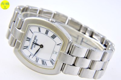(六四三精品)瑞士RAYMOND WEIL雷蒙威(真品)手錶.酒桶型藍寶石水晶玻璃鏡面.316L不鏽鋼精準手錶