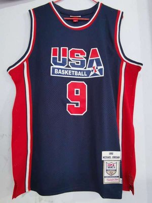 麥可·喬丹(Michael Jordan) NBA籃球運動球衣 美國隊夢幻隊 球衣 9號 深蓝色