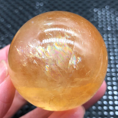 【二手】黃色冰洲石球一物一圖直徑4.4厘米重120克30 玉石 天然 原石【久藏館】-1961
